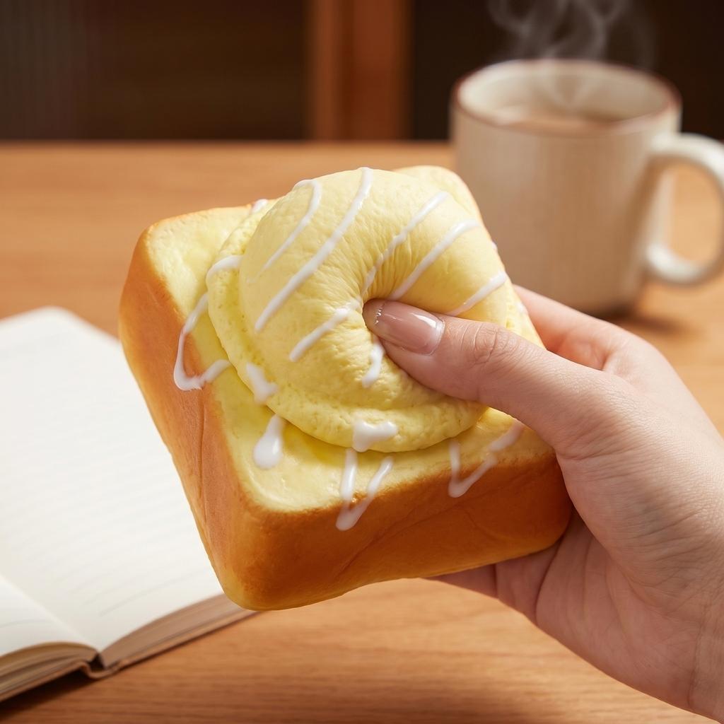 Squishy Toy Soft Foam Simulation Bread with Ice Cream Scoop Shape Slow Rising Stress Relief Squishy Toy for Sensory Play and Collection