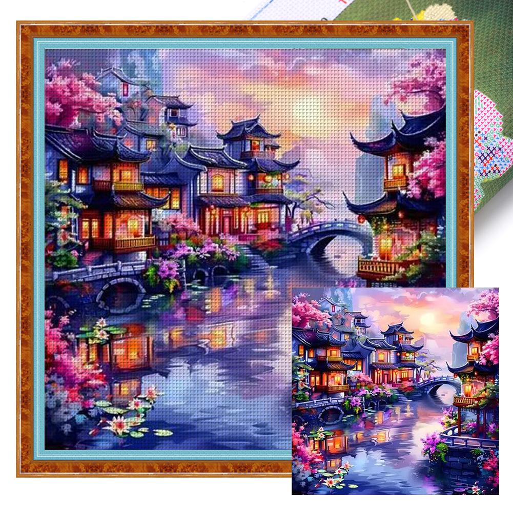 Full Embroidery Eco-cotton Thread 11CT Printed Pavilion Cross Stitch Kit Art