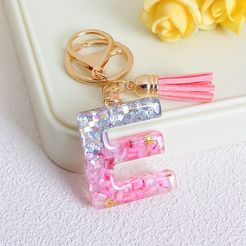 Exquisite 26 English Alphabet Letter Tassel Keychain Resin Pendent A To Z Keyring For Women Jewelry Accessories Gift