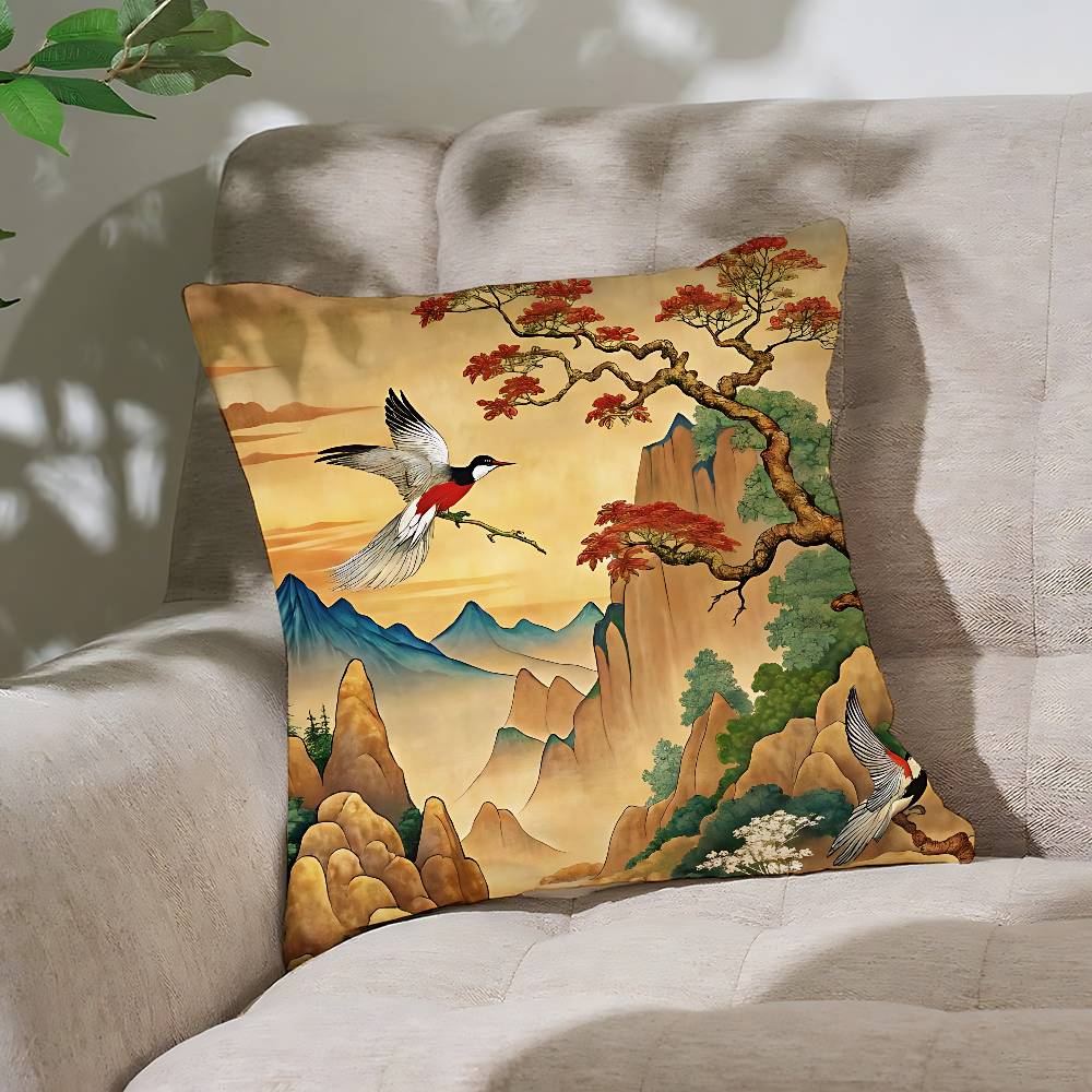 Chinese Landscape Pillow Case Throw Pillow Cover Nordic Vintage Style Cushion Covers Home Living Room Sofa Couch Seat Decor