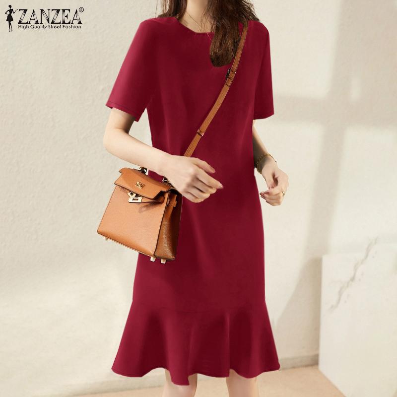 ZANZEA Rochie casual de vară, cu mâneci scurte, cu volane