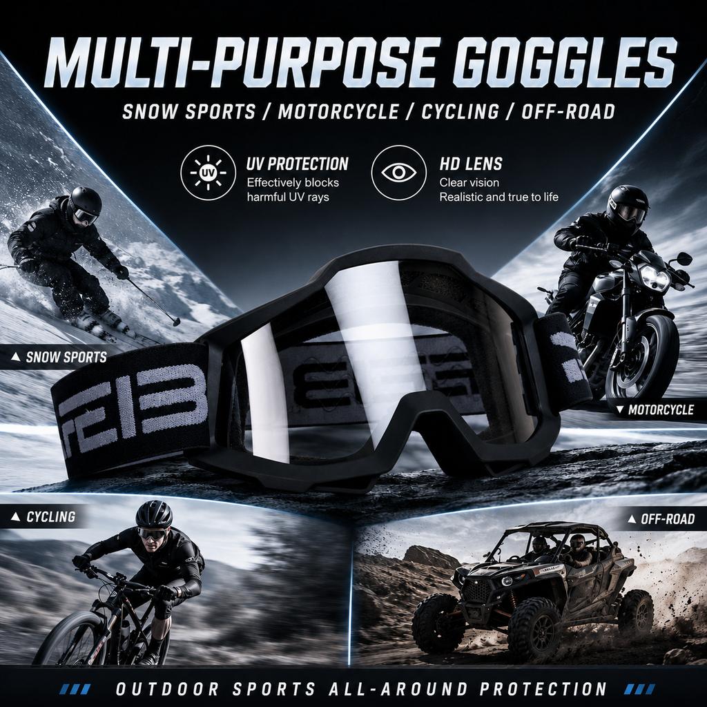 New Unisex Motorcycle Goggles, Ski Goggles, Safety Protective Glasses, MX Helmet Goggles, Cycling Sunglasses