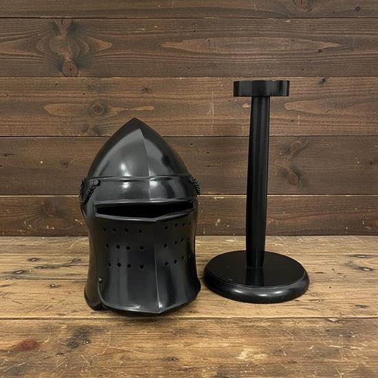Black Barbute Helmet Barbuta Reenactment Helmet With Stand For Cosplay And Costumes