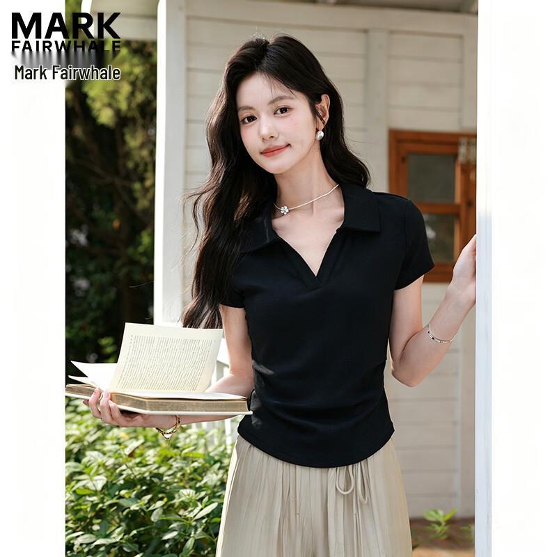 MARK FAIRWHALE Women s Slim Fit V-Neck Polo Tee L