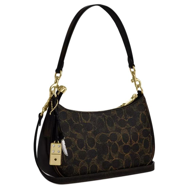 Coach Borsa a Spalla Teri 24 Classica Monogramma Ecopelle e Pelle di Vitello Media Donna Marrone