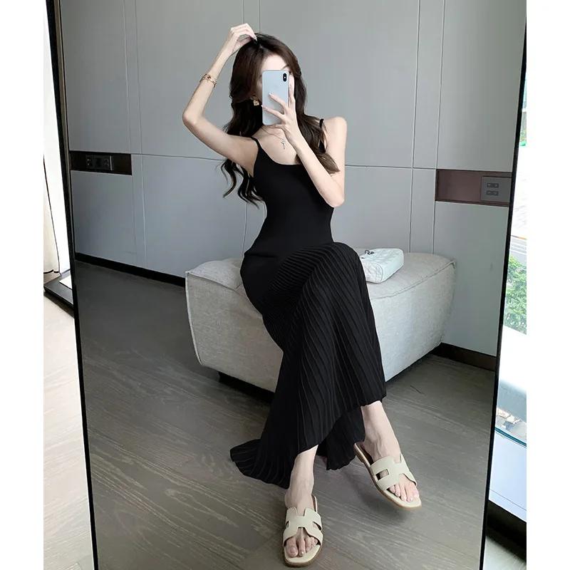 Summer Korean Style Women's Clothing Sleeveless Sweater Dress Tank Knit Long Dress with Fish Tail Woman Dresses