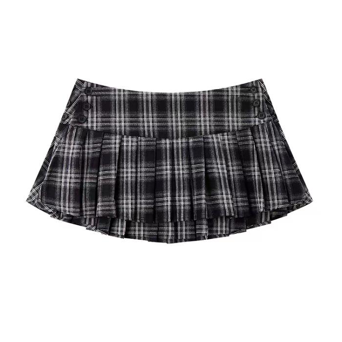 

High-Waist Retro Plaid Pleated A-Line Mini Skirt: Trendy Spring/Summer Style XL (Recommended: 60-65 kg)