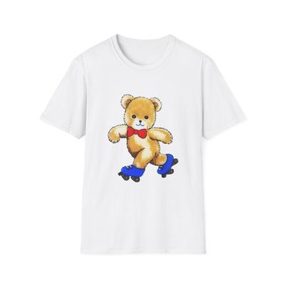 T-shirt con riproduzione di un orsacchiotto vintage carino sui pattini a rotelle