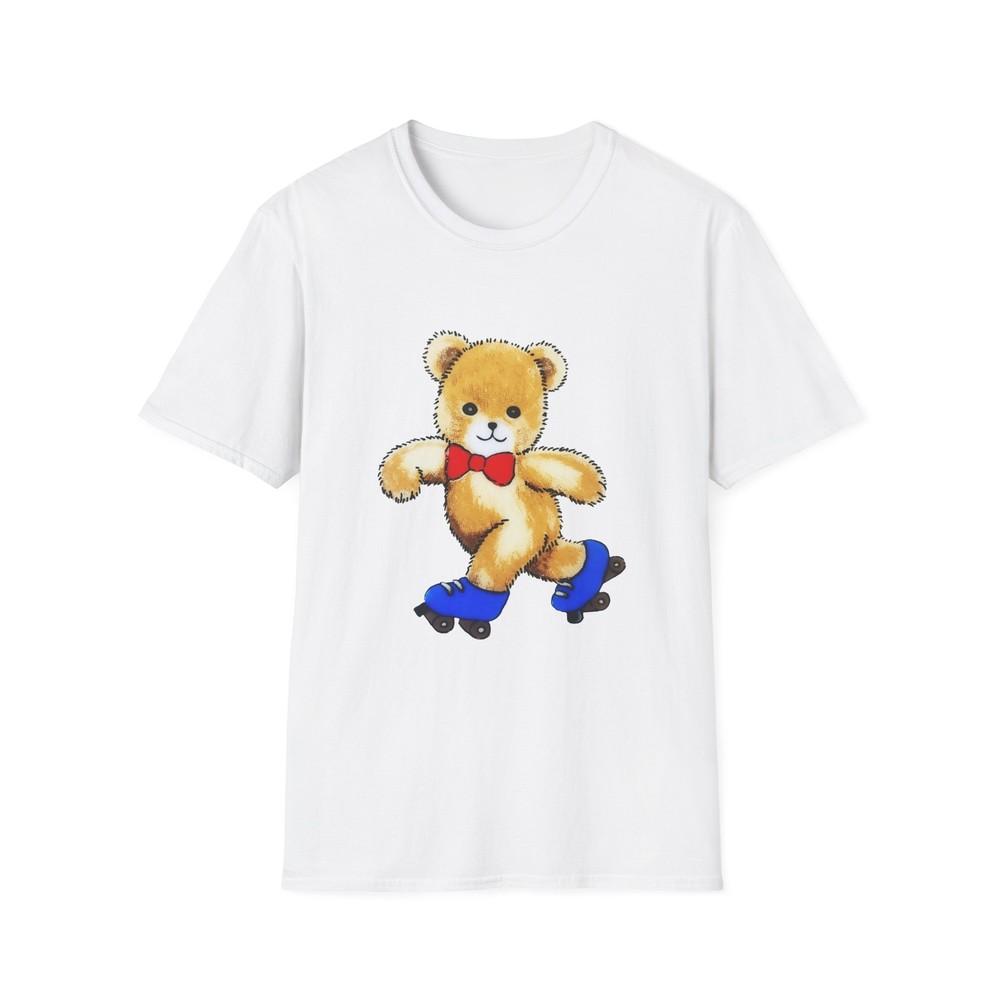 

reproduction of a vintage cute teddy bear on roller skates tshirt L