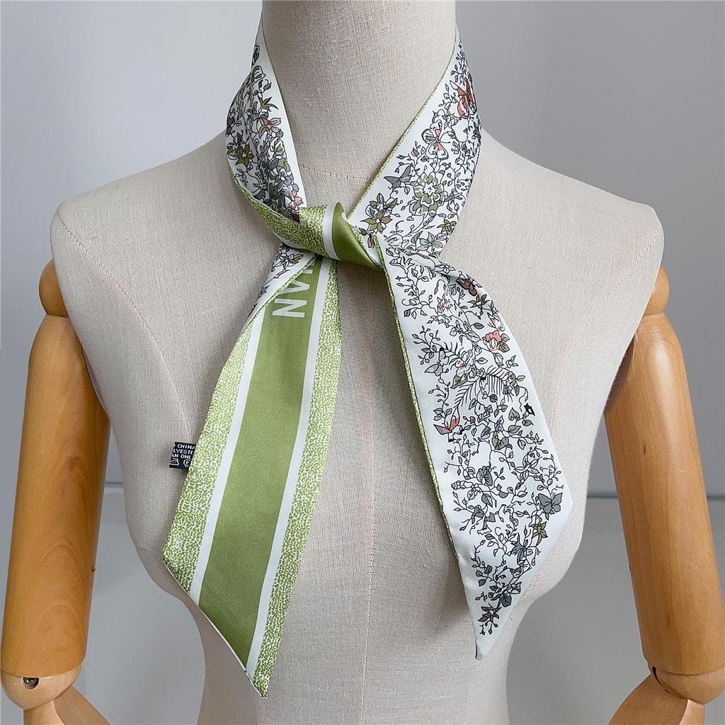 2024 New Design Small Floral Tarot Scarf Women Skinny Bag Silk Scarves Luxury Brand Scarf Foulard Hair Neckerchief Headband