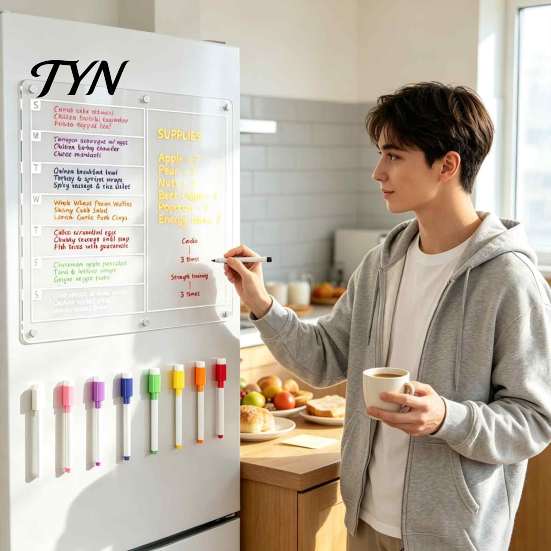 Magnetic Memo Pad for Kitchen Acrylic Planning Board, Dry Erase Notepad Board Fridge, Erasable Writing with Markers Clear Monthly Weekly Daily