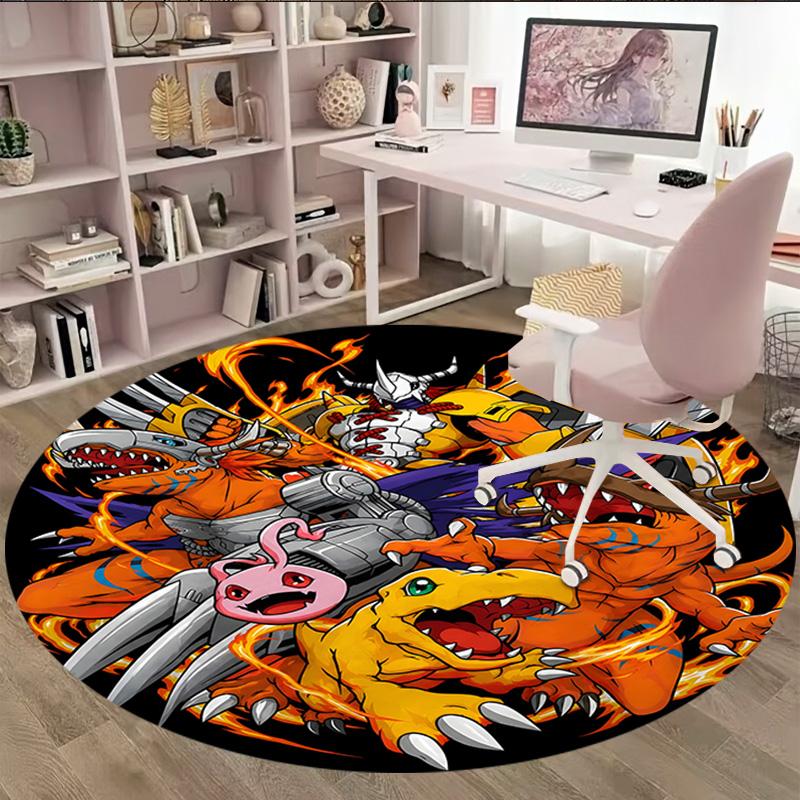 1pc Digimon Carpet, Round Rug, Comfortable, Suitable for Entryways, Living Rooms, Office, And Bedrooms, Christmas Decoration