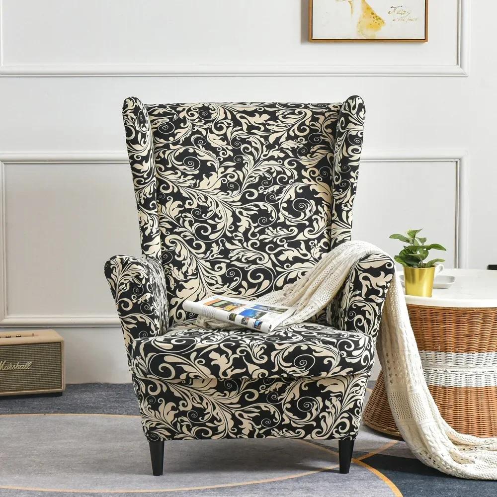 Flower Bohemia Style Wing Chair Cover Stretch Spandex Armchair Slipcover Single Sofa Covers Furniture Protector