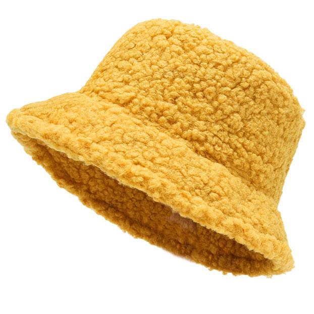 Women Lamb Bucket Hat Autumn Winter Thicken Plush Wool Warm Flat Top Fisherman Hats Outdoor Windproof Panama Bowl Beanie Caps