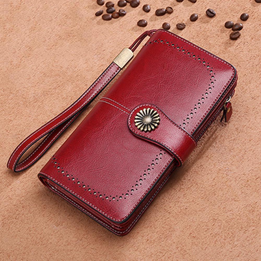 Kaufe Damen-Geldbörse aus echtem Leder, langer Reißverschluss