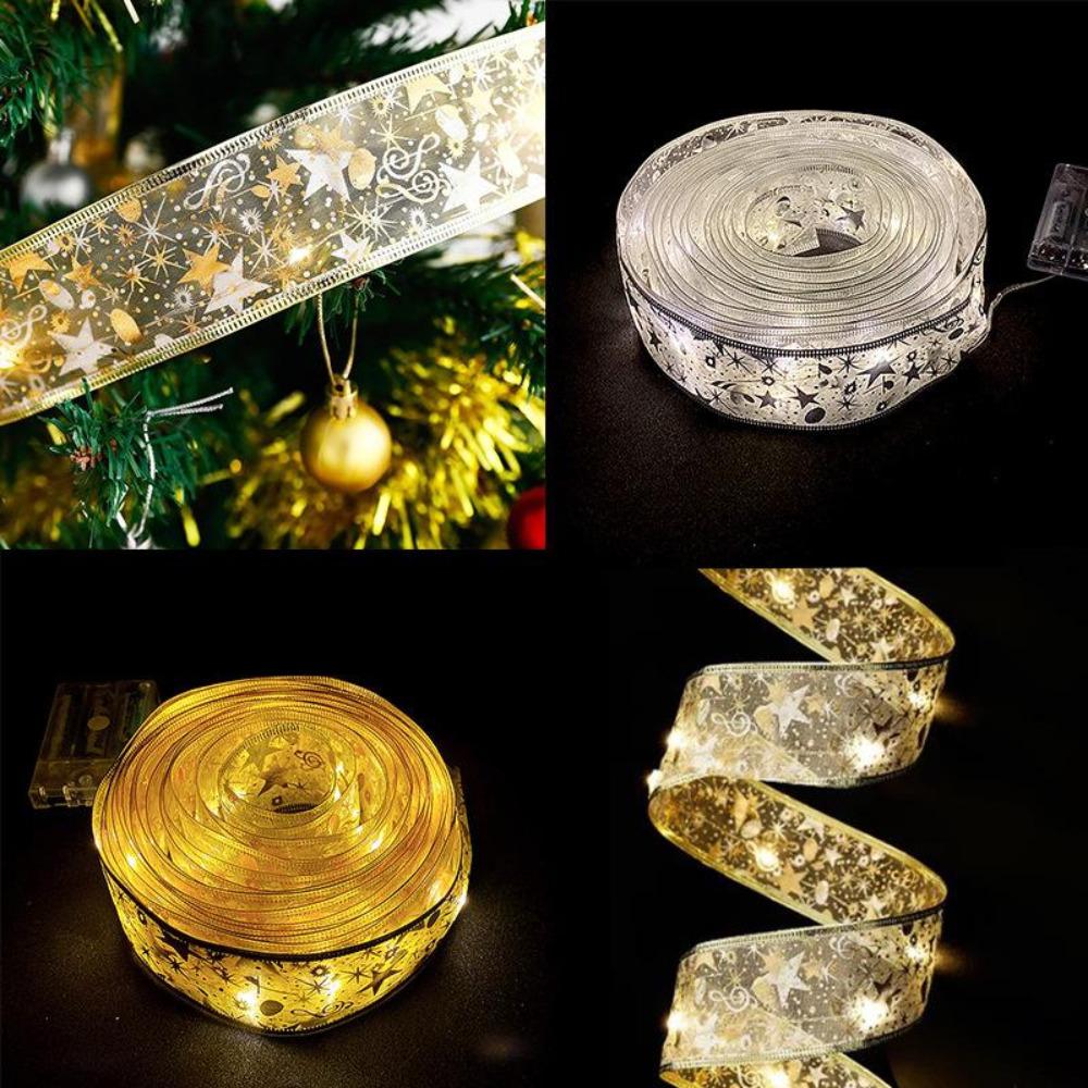 5M 10M  LED Ribbon Lights Christmas Decoration Christmas Tree Ornaments DIY Lace Bows String Lights Navidad Home Decor
