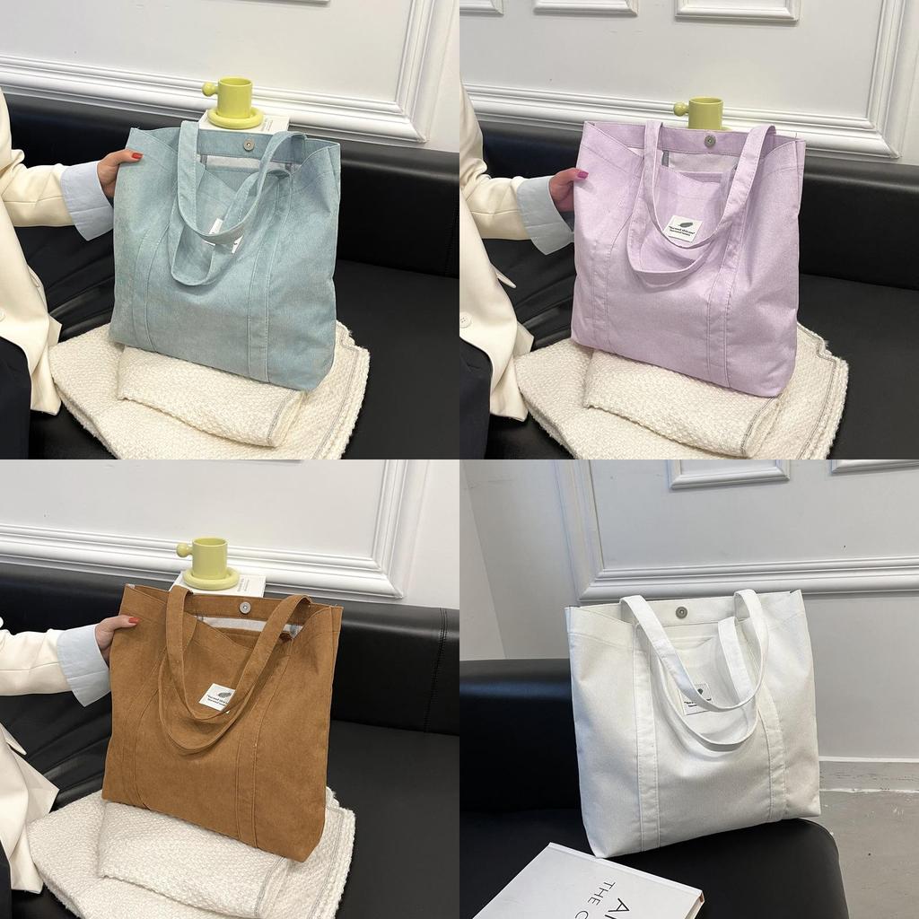 Streetwear Fashion Large Tote Bag In Corduroy Fabric With Inner Pouch And Dual Straps For Casual Outings