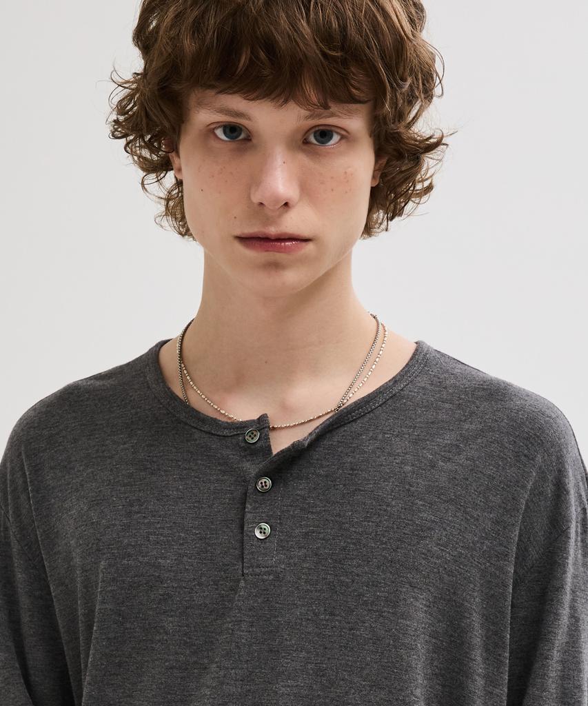 LEIRE Soft Henley Neck Long Sleeve T-Shirt [Charcoal]