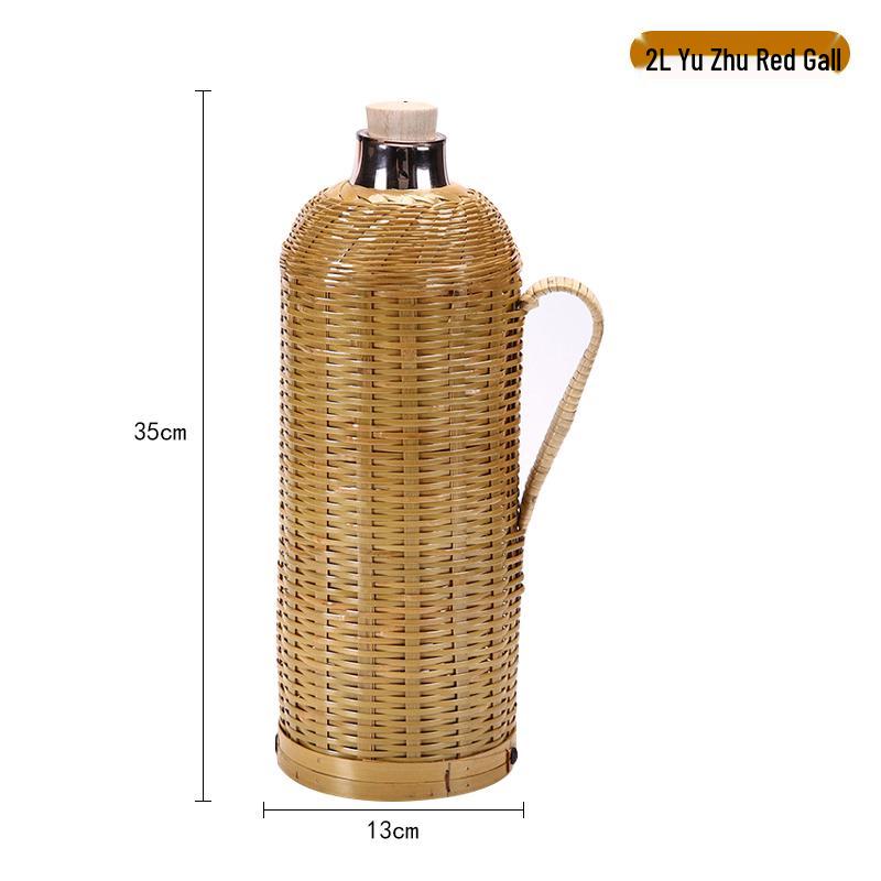 Bamboo Rattan Hot Water Bottle & Retro Thermos for Winter Tea Gatherings