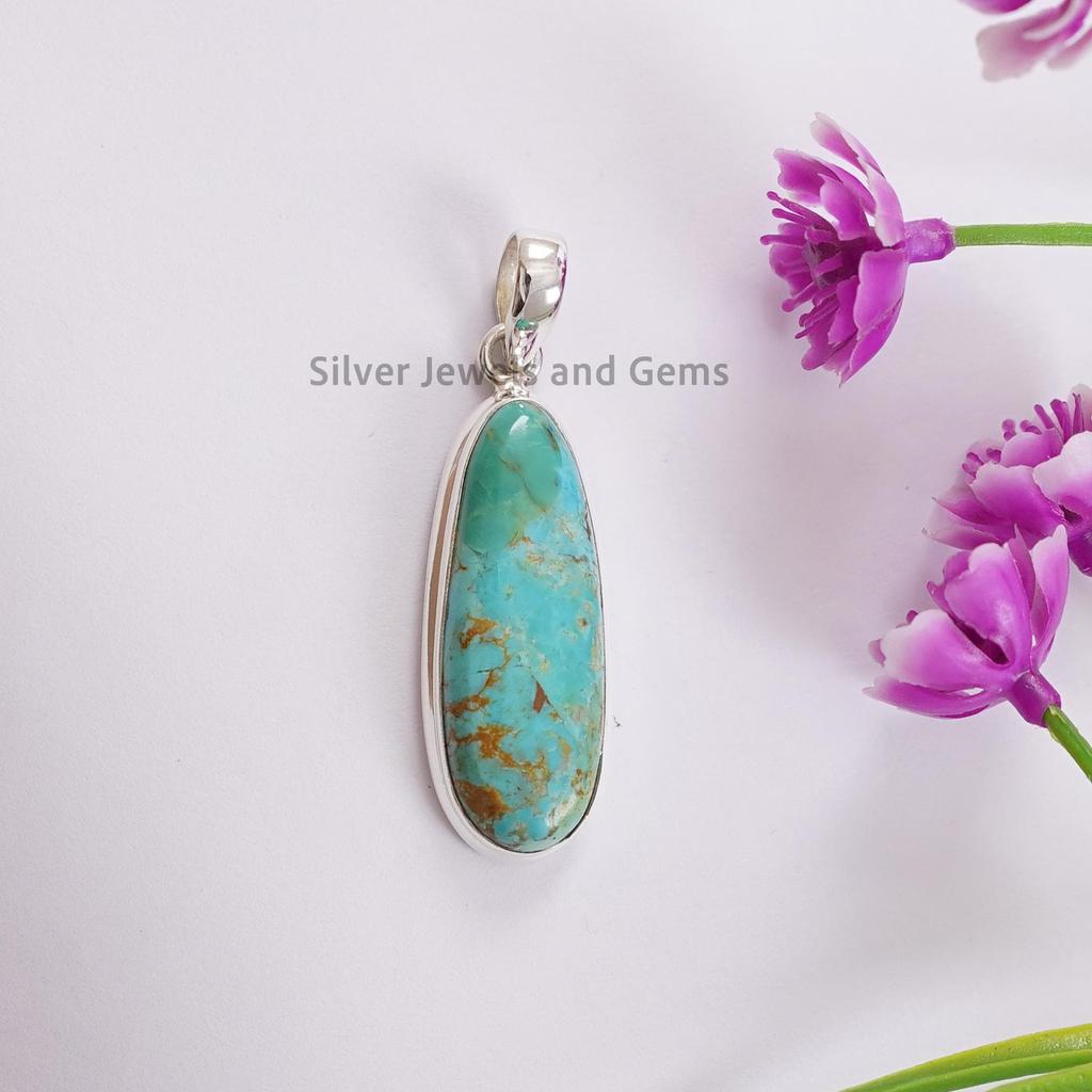 Fancy Arizona Turquoise Pendant, Handmade Pendant, Kingman Turquoise Jewelry, 925 Sterling Silver Pendant, Birthday Pendant, Gift for Mother