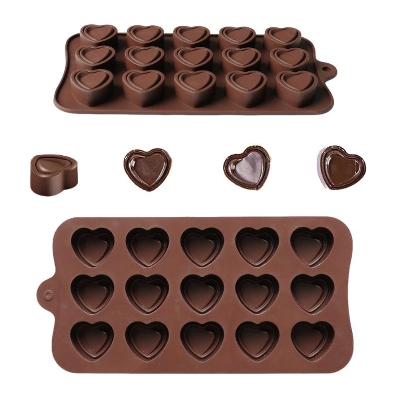 15 Cavity Double Heart Shaped Diy Non Stick Silicone Mold, Used For Gummies, Chocolates, Candies
