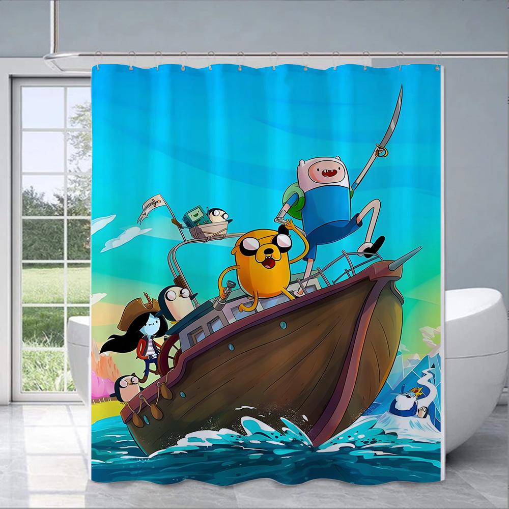 Tenda da Doccia Impermeabile Tessuto in Poliestere Pittura Colorata Tende da Bagno Adventure Time Decorazione Bagno di Casa Tenda con Ganci