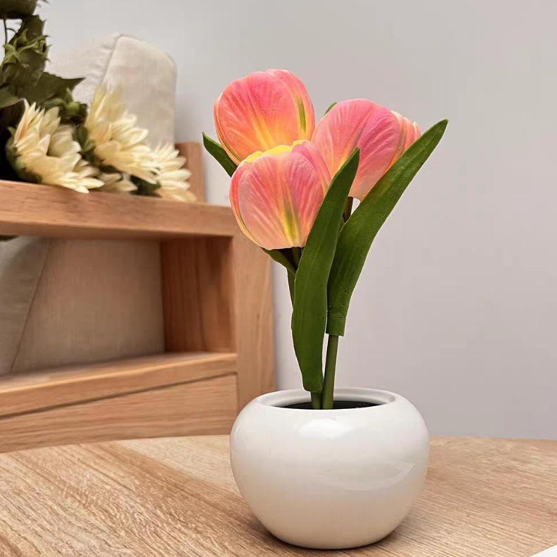 LED Tulip Night Light: Simulation Bouquet Lamp for Bedroom Decor