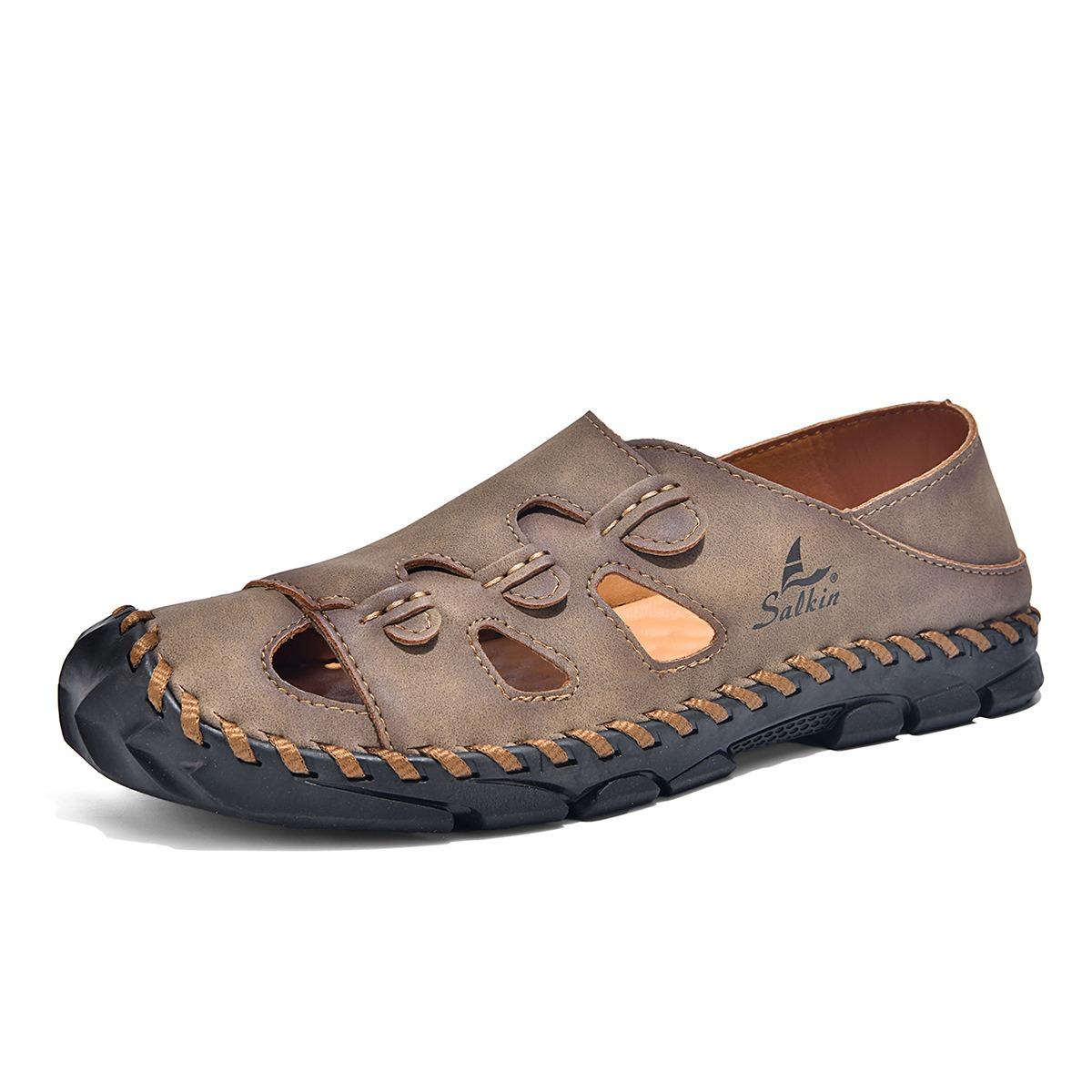 Men Big Size Hand Stitched Casual Sandals Summer Outdoor Beach Shoes Comfortable Travel Footwear 38 To 48 38
