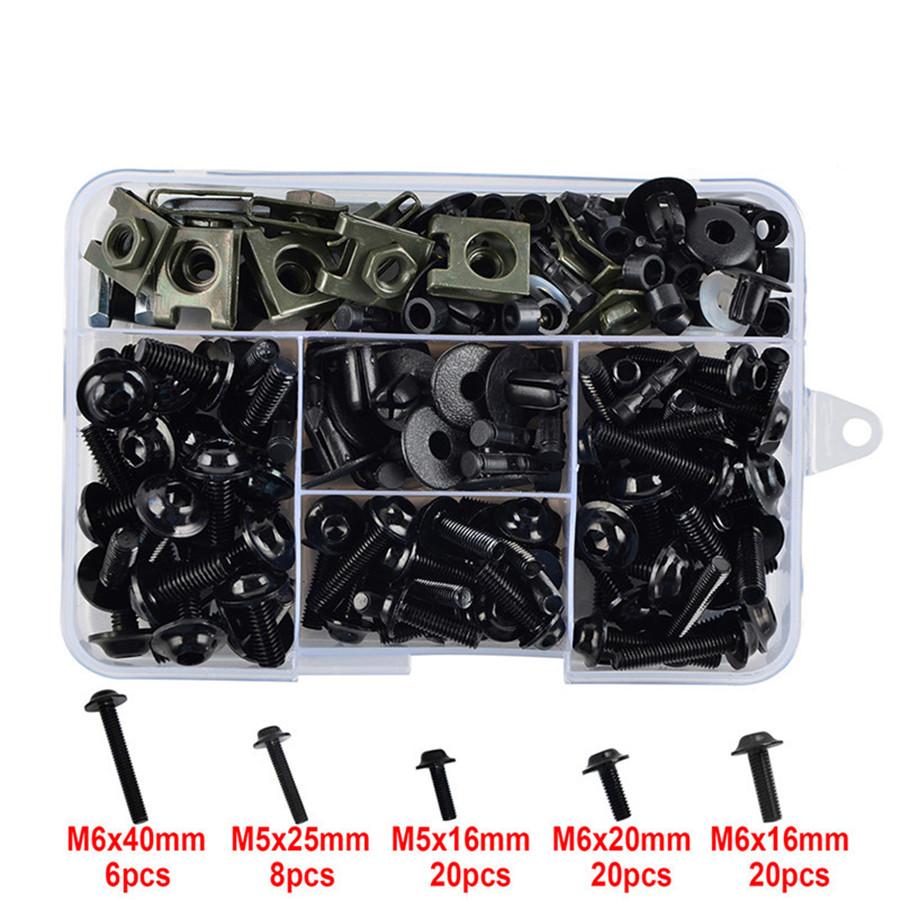 195pcs Universal Motorcycle Fairing Bolts Kit Windscreen Screws Windshield Bolts Fairing Mountings Fastener Clips Screw M5 M6