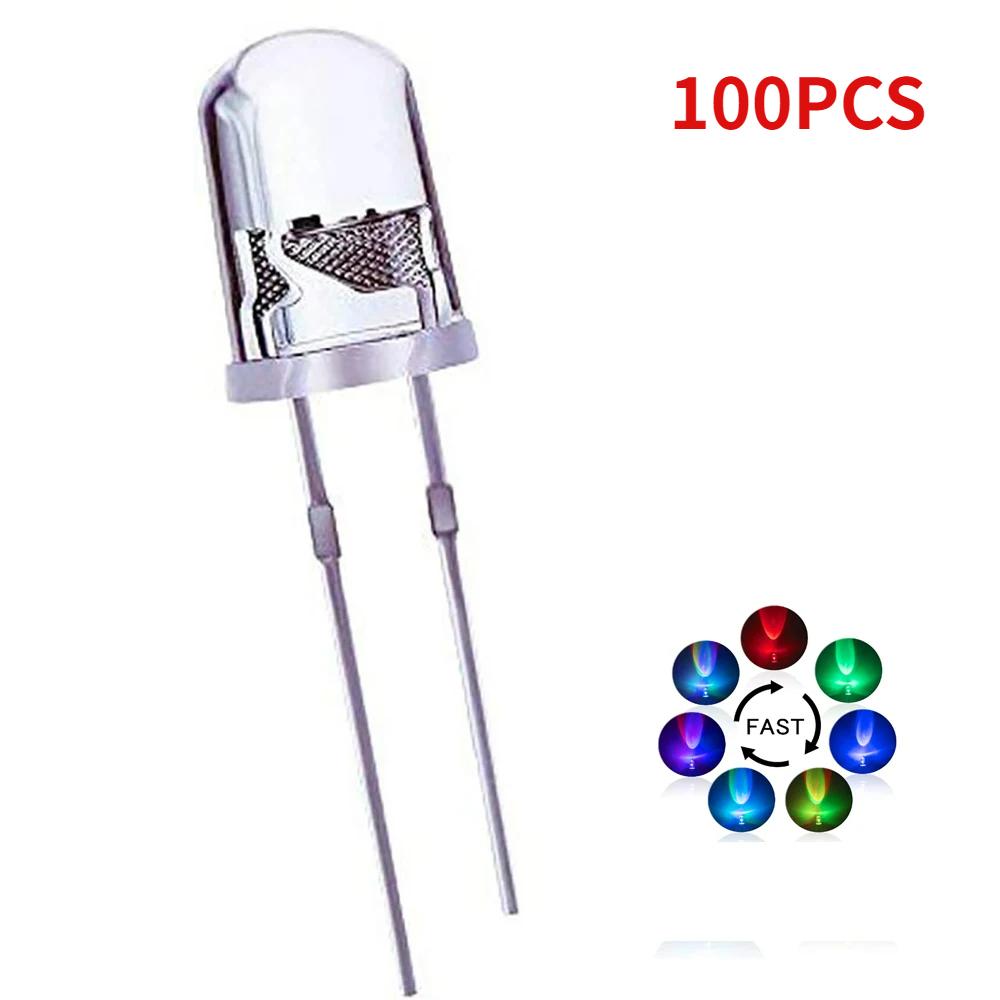 50/100pcs 5mm Multicolor Slow/Fast Flashing LED Diode Transparent Round Full Color LED Blinking Light Emitting Diodes Kit 2 Pins