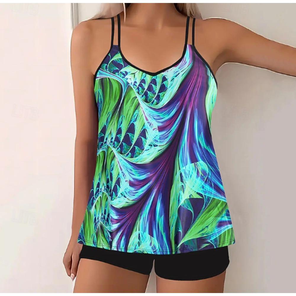 Damen Tankini Badeanzug 2-teilig Abstraktes Muster Print Urlaubs Badesachen