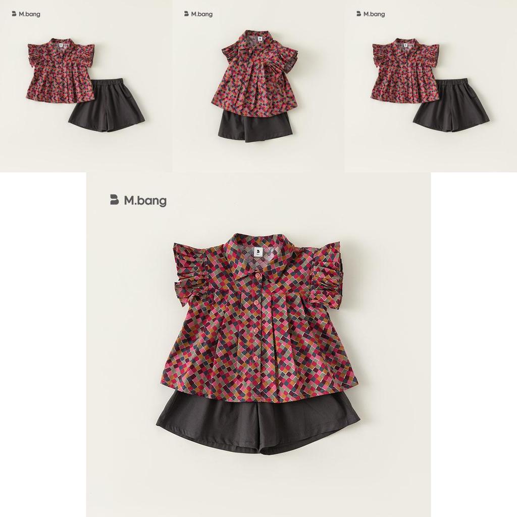 Girl Summer Cotton Plaid Twopiece Set With Short Sleeve Top And Shorts For Kids Age 3 To 8