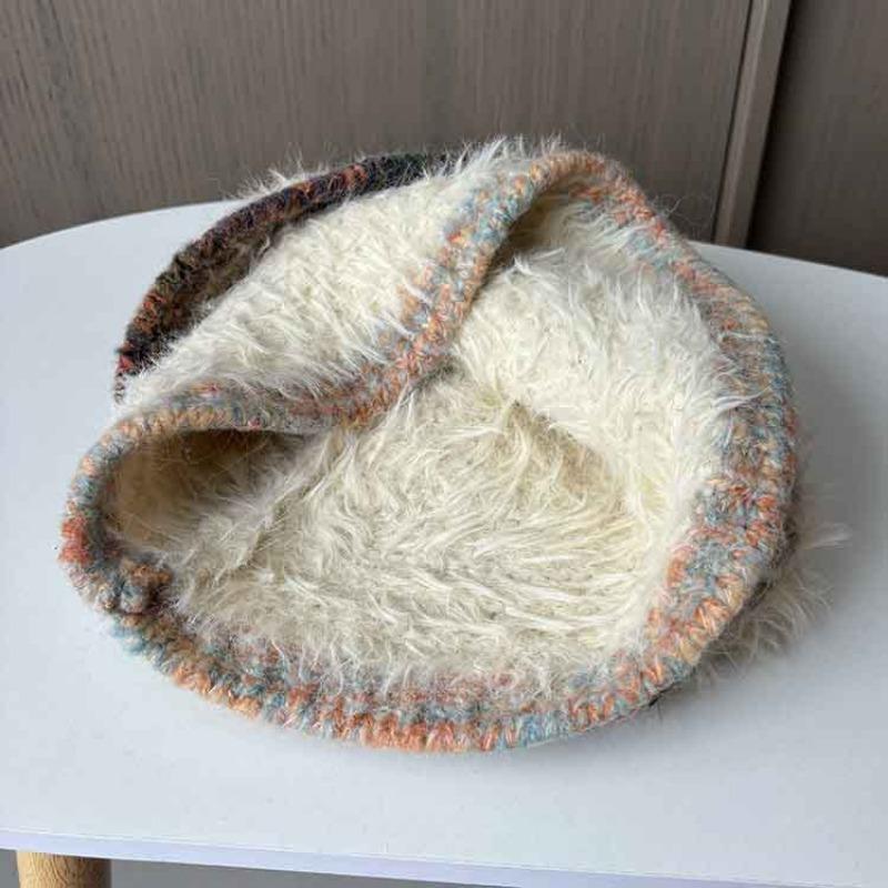 Women S Winter Autumn Plush Knit Bucket Hat Rainbow Brim Warm Hat