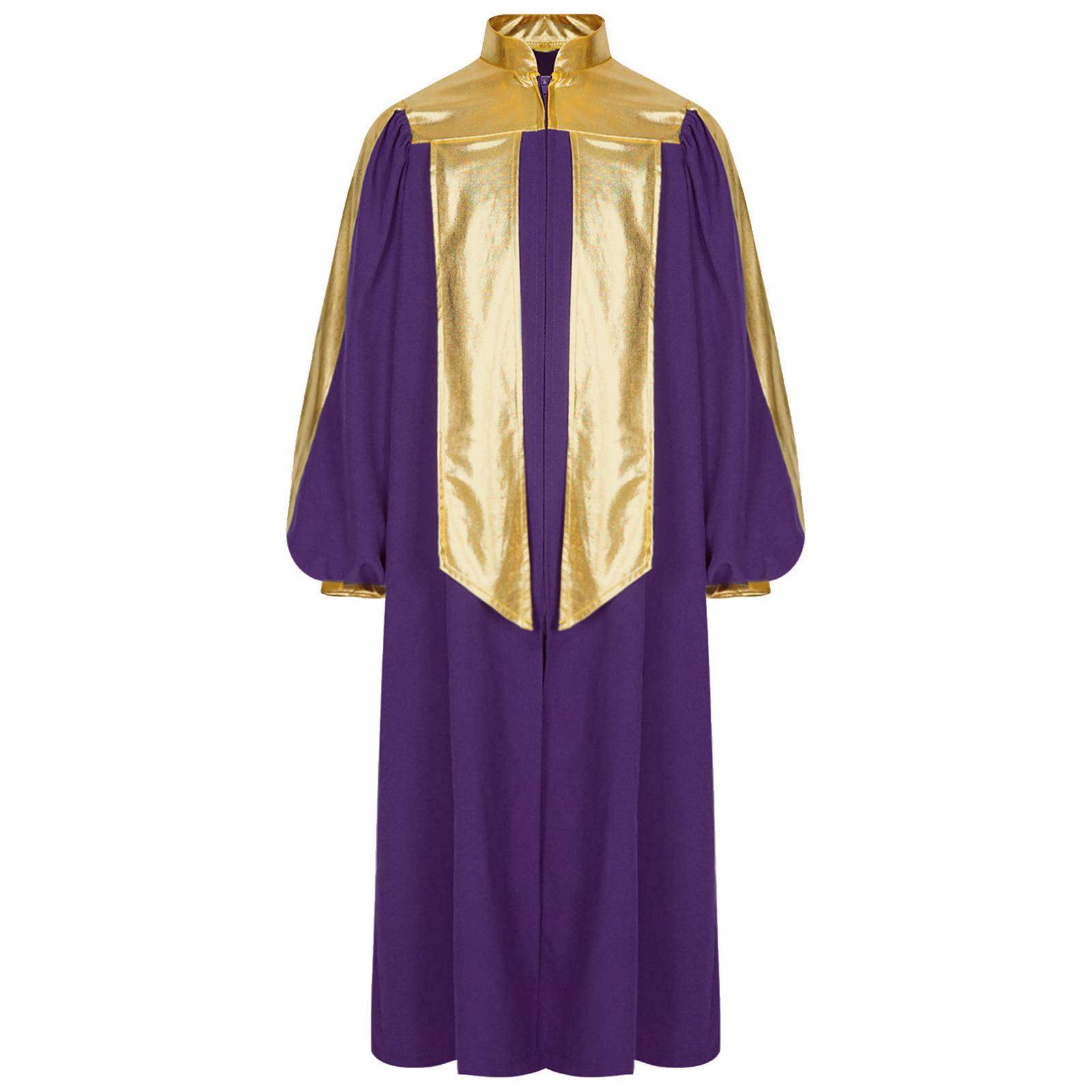 

Дитяча випускна сукня для дівчат, костюм на Хеллоуїн, кольорові блоки, комір-стійка, довгий рукав, блискавка, хоровий халат 5-6 Years фіолетовий