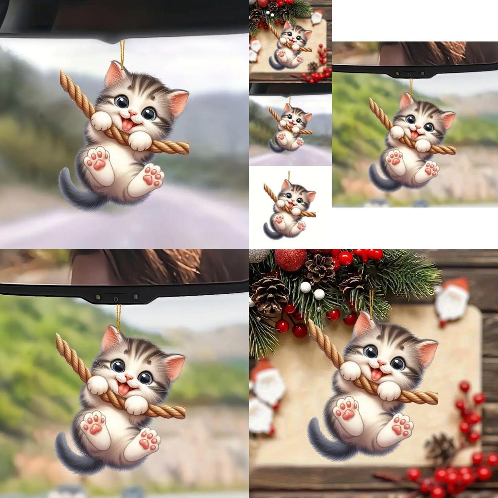 Cute Acrylic Cat Car Pendant Charming Cartoon Vehicle Decor For Cat Lovers