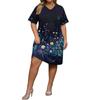 Summer Plus Size V Neck Short Sleeve Knee Pocket  Print Casual Dress For Women