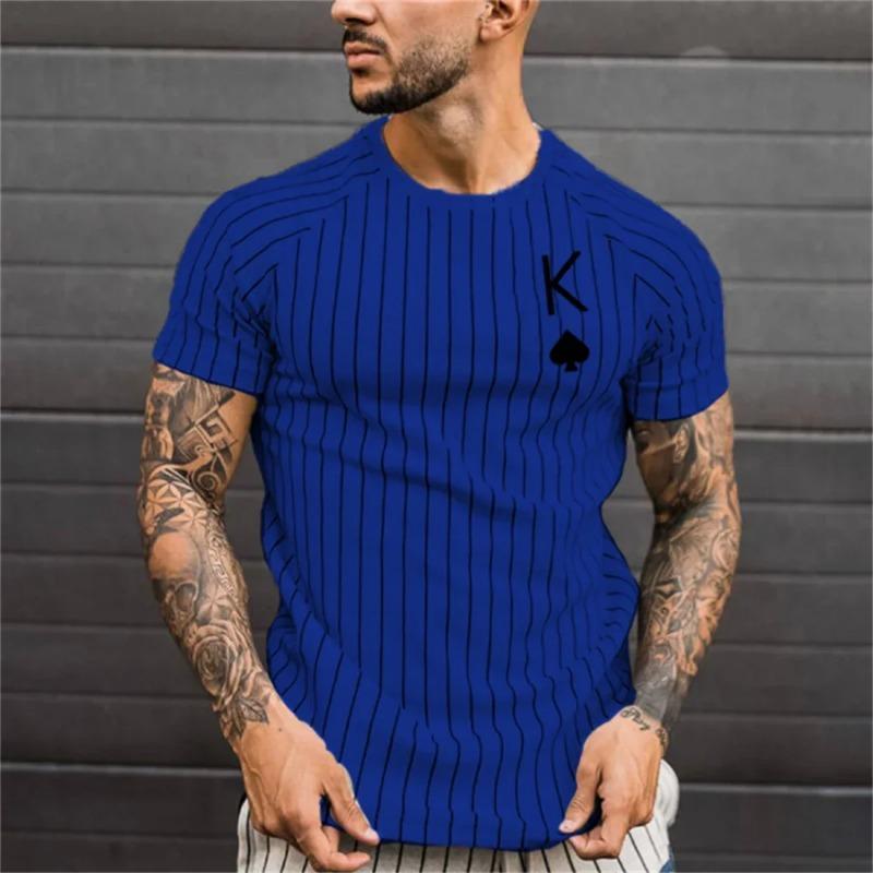 Men's Street T-shirt Vintage Tee Summer Male 3d Stripe Print Short Sleeve Tops Everyday T Shirt Oversized Clothing Shirt Man Hot