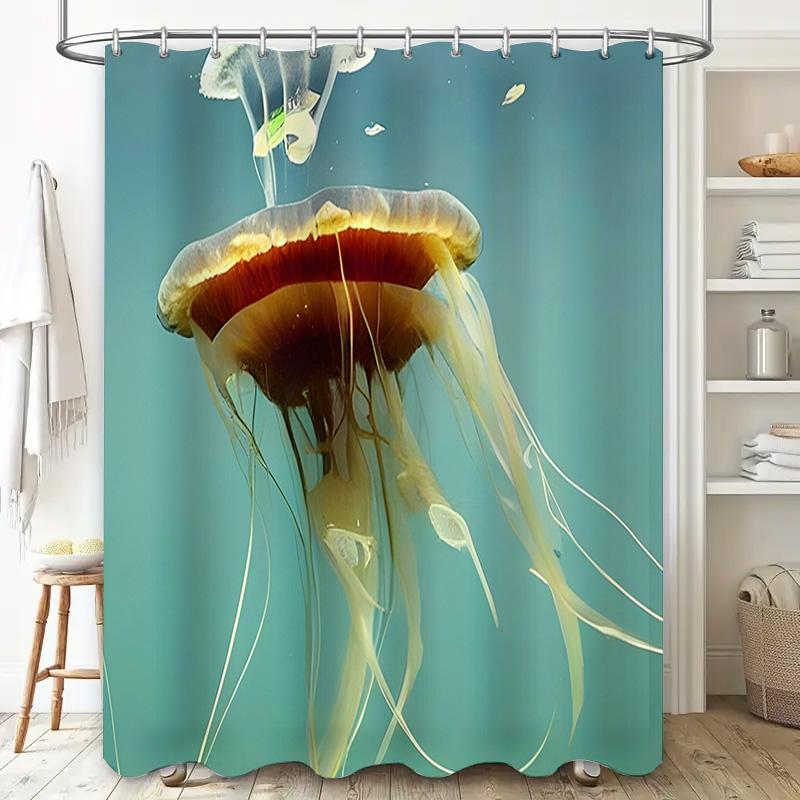 Delightful Jellyfish Shower Curtain Waterproof Fabric with Vibrant Colors for Bathroom Decorations In Green