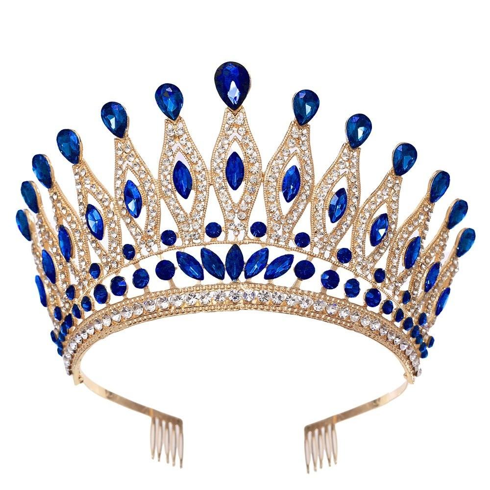 Vintage Baroque Crown Elegant Princess Rhinestone Tiara Luxury Queen Tiara Crown  Party золотистый/синий