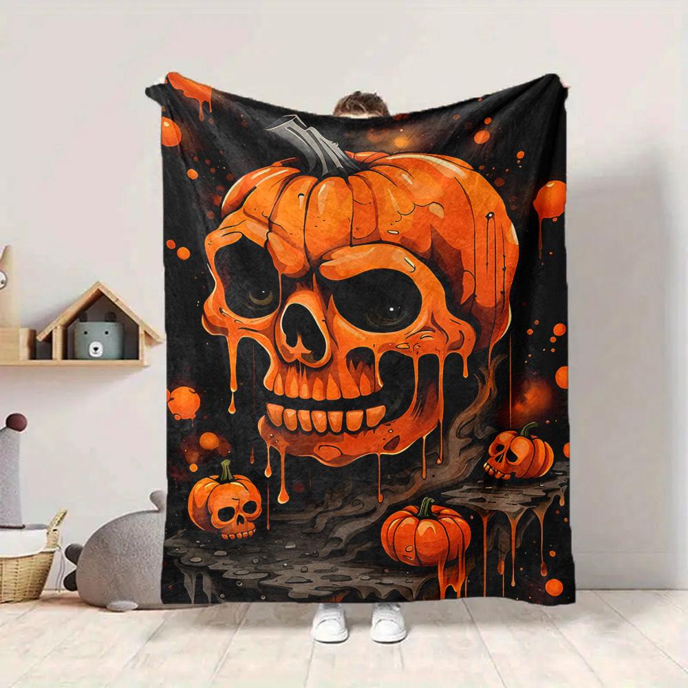 

1PC Halloween Pumpkin Skull Blanket - Soft Warm All-Season Throw for Sofa, Bed, Car, Office, Throw For Sofa yy250916107 75x90cm