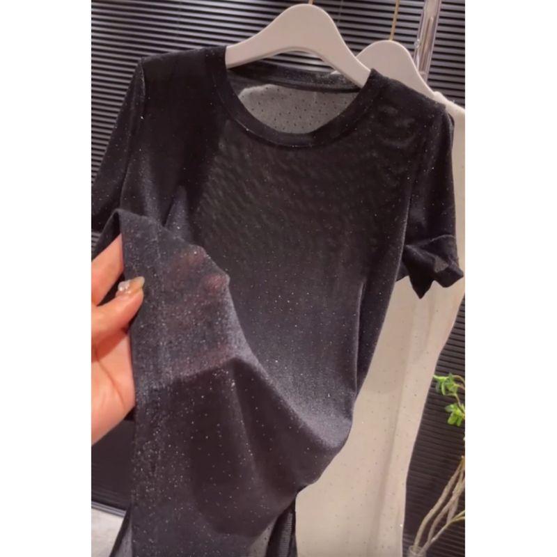 

European Station Summer Split Thin Short Sleeve T-shirt Black XL