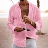Summer Men's Solid Color Loose Single Breasted Lapel Cotton-Linen Long-Sleeve Shirt