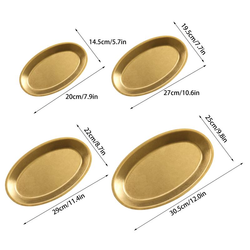 Stainless Steel Oval Vegetable Dish Food Grade Undivided Serving Plate for Curry Salad Home Use