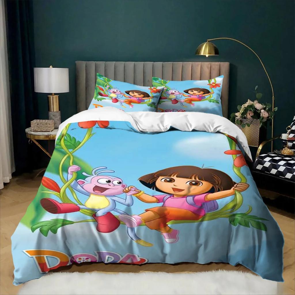 Cartoon Cute D-Dora Bedding Set 3Pcs Anime Duvet Cover Set 3D Digital Print For Girls Kids Boy Girl Bed Home Textile