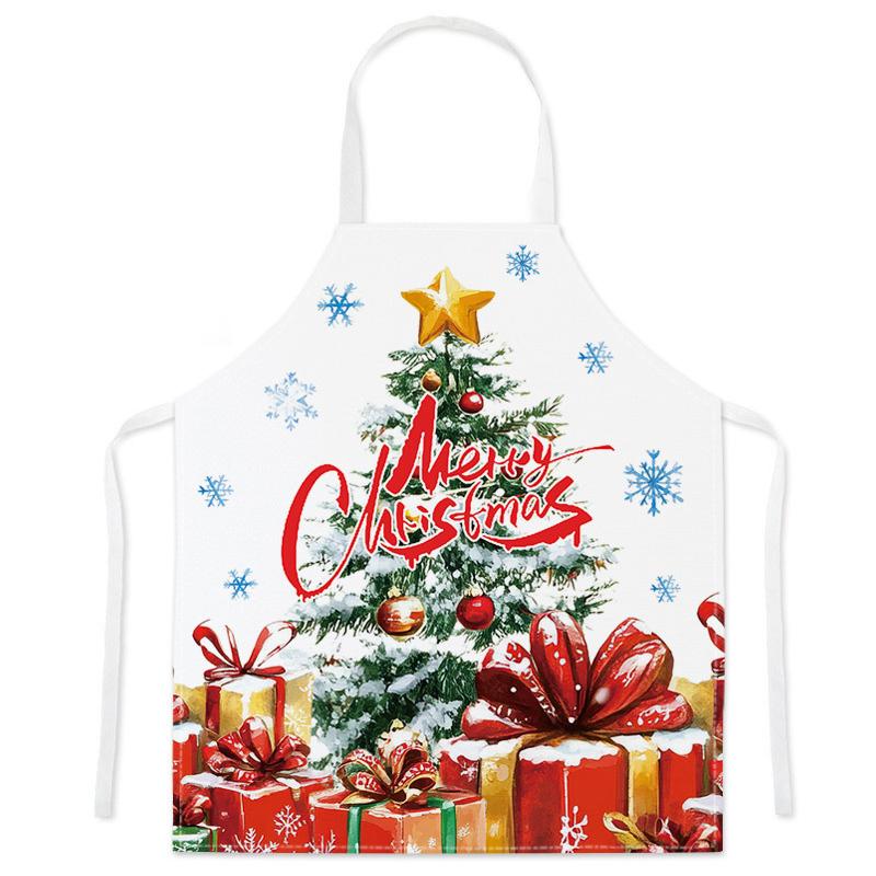 1PC Cartoon Print Waterproof Apron Protective Party Breathable Kitchen Adjustable Santa Claus Stain-Resistant 68x55cm