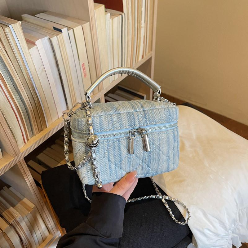 IELGY Fashion Chain Crossbody Bag Portable Denim Box Small Square Bag