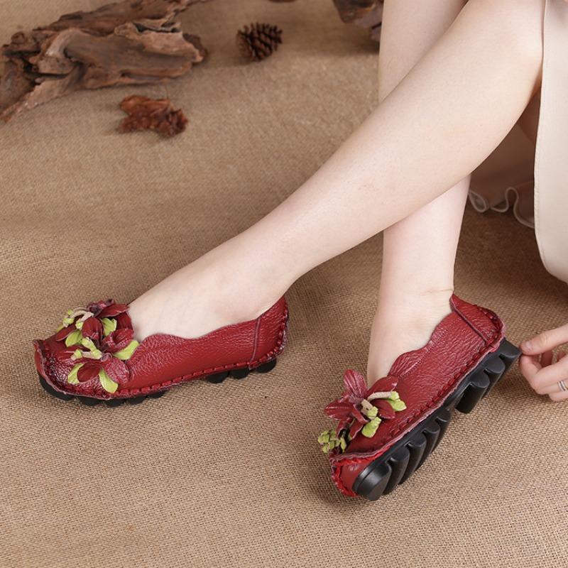 New first-layer cowhide soft-soled women's shoes genuine leather women's single shoes large size comfortable Doudou shoes