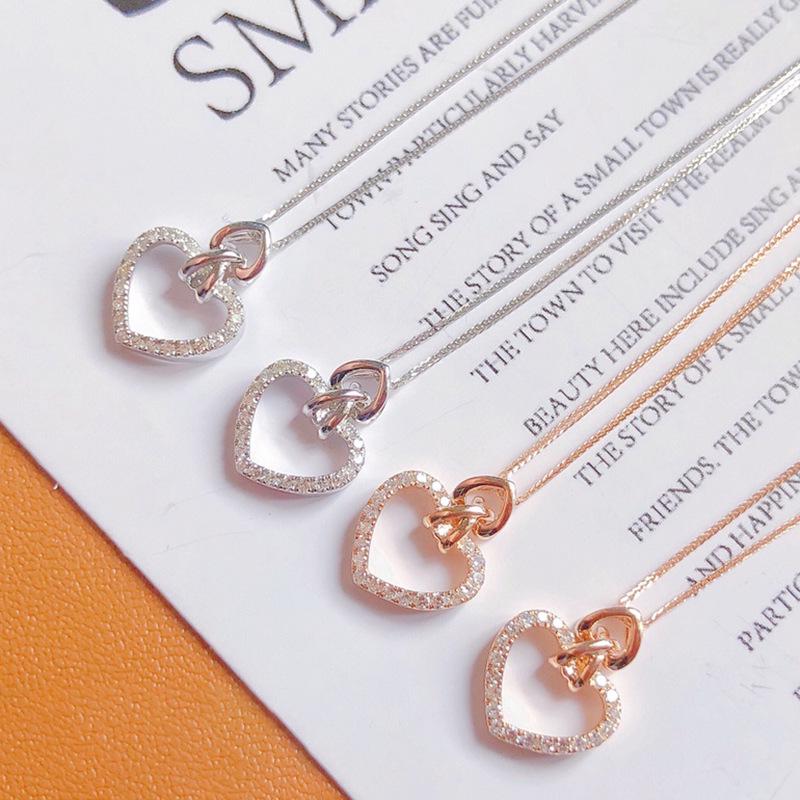 

Gold-Plated Sterling Silver Heart Pendant Necklace for Women: S925 Clavicle Chain with Diamond Accent, Light Luxury Niche Design. Platinum Pendant + Necklace [40+5cm]