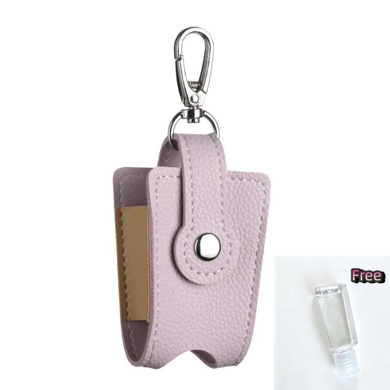 PU Leather Hand Sanitizer Holder with Metal Keychain Empty Refillable Bottle Perfect Small Gift for Friends
