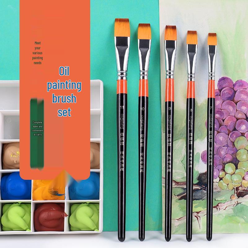 Ougelang Nylon Bristle Flat Head Gouache & Acrylic Brush Set